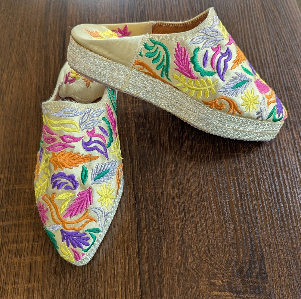 Hiba Jmila Embroidered Slip On Flatforms Made In Morocco Size 37 Colorful Boho